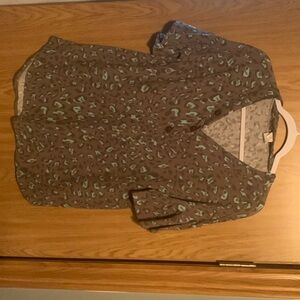 Brown and mint leopard shirt with non function buttons